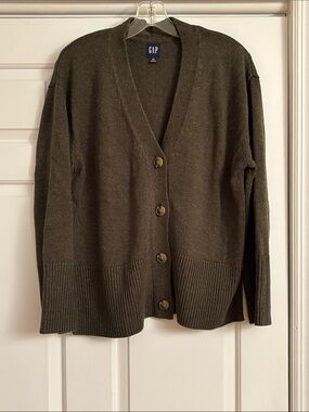 GAP Olive Green V-Neck Button-Front Oversized Cardigan